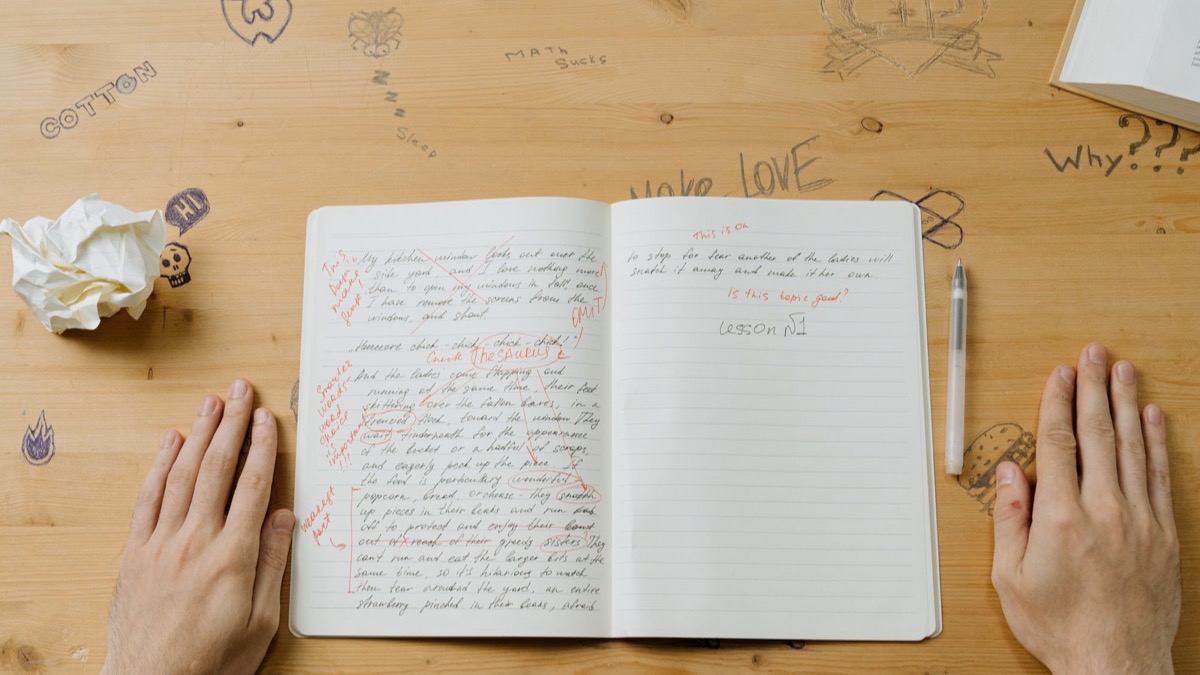 Research notes and reference cards on a study desk