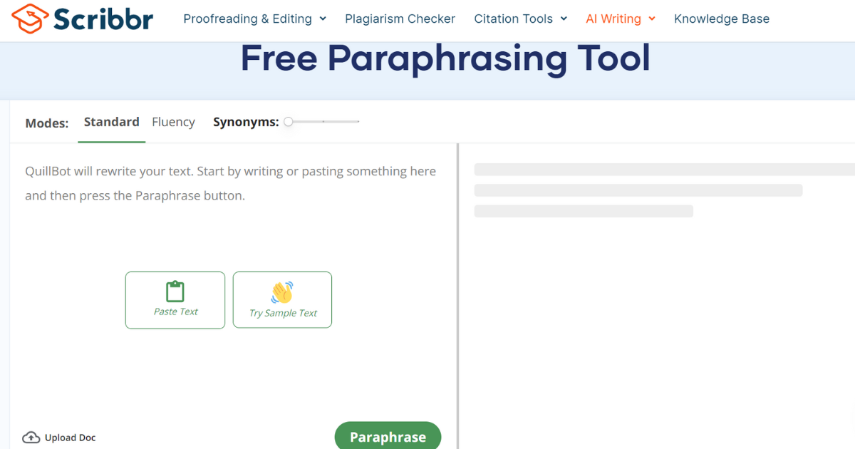 Scribbr would analyze your text and give back results on the right box